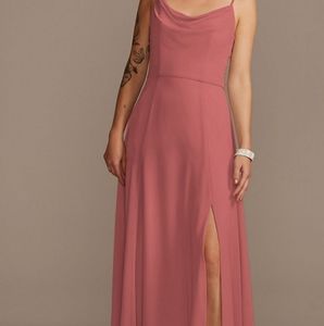 Cowl Neck Chiffon Bridesmaid Dress with Slit